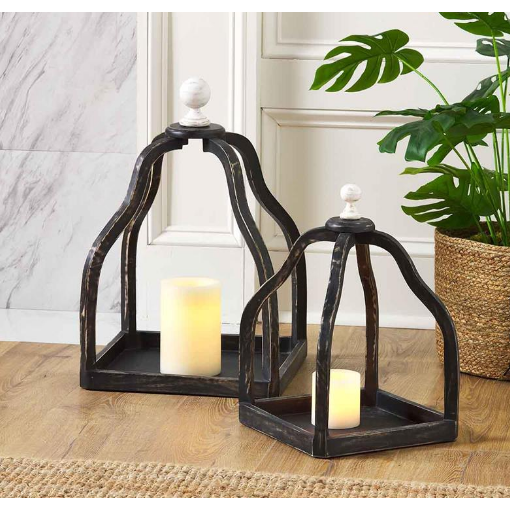 Black Mango Wood Lantern Chic & Shabby