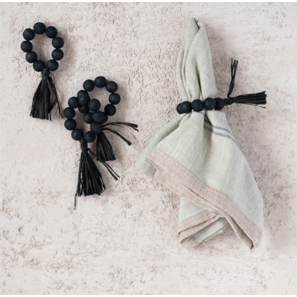 Black Beaded Napkin Ring Set
